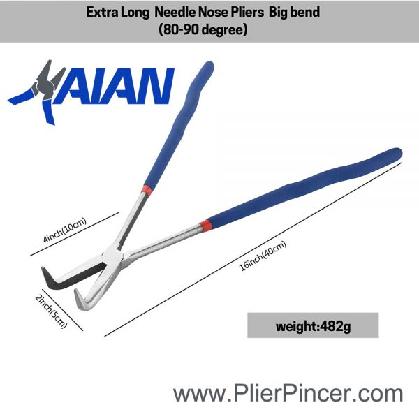 16 Inch Long Reach Pliers, 90 Degree Nose Parameters