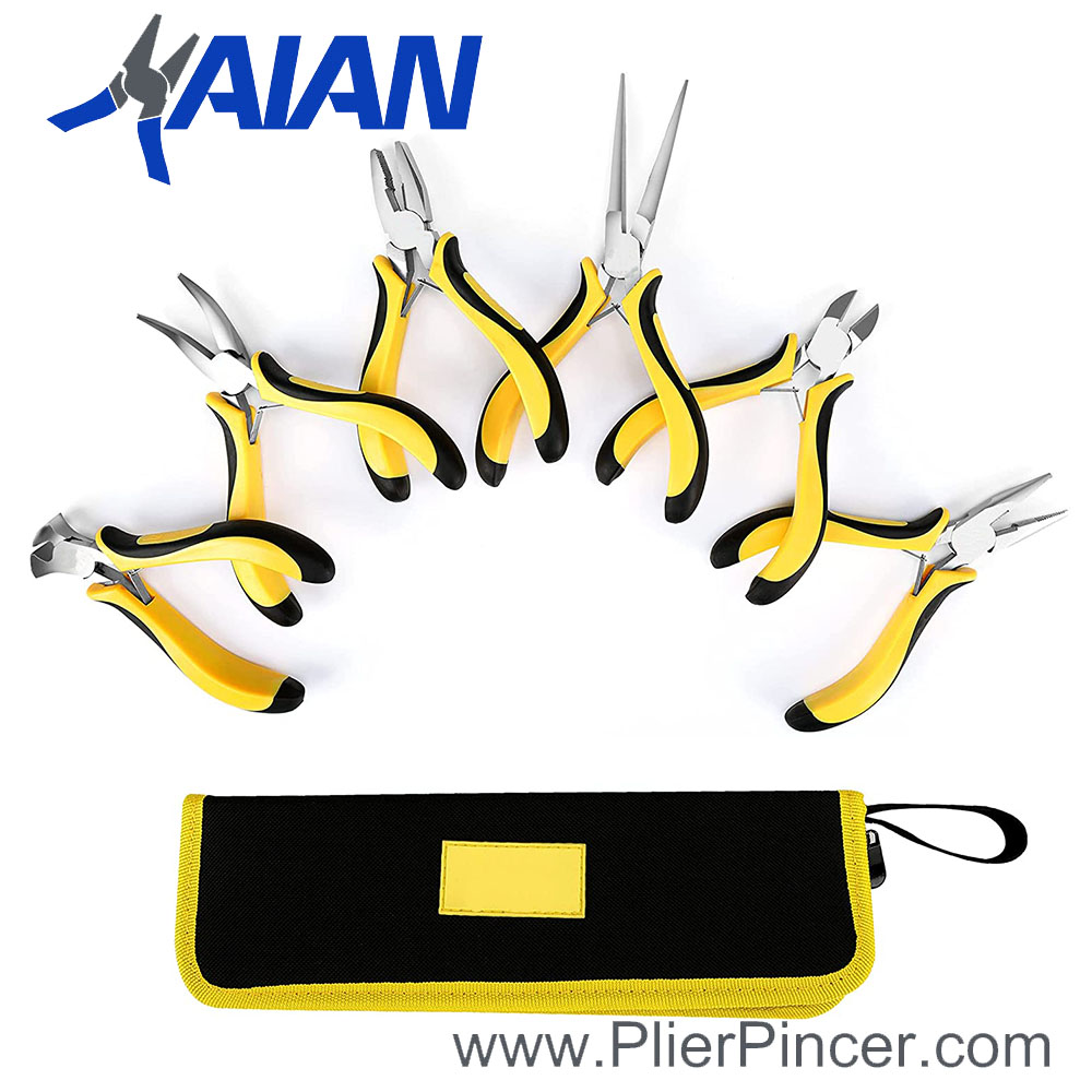 6 Piece Mini Pliers Set with Yellow Grips