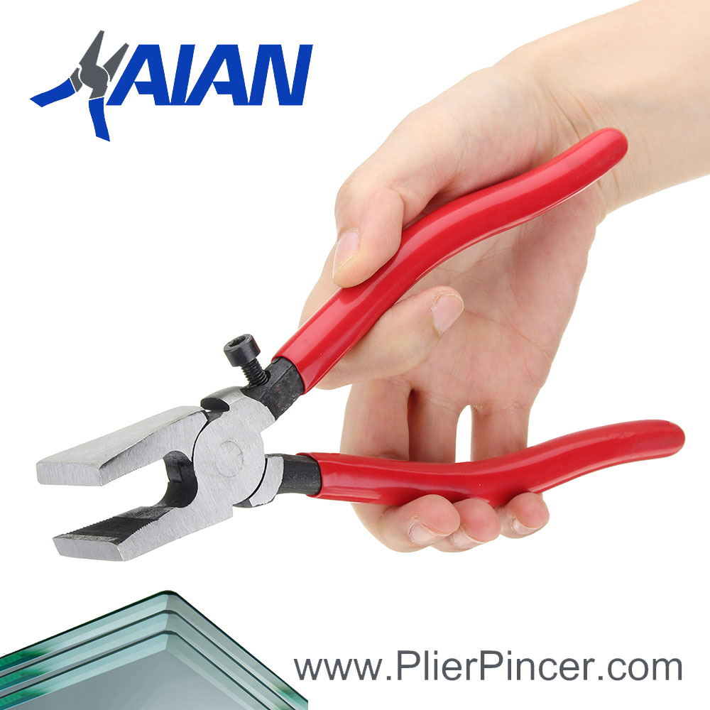 Glass Breaking Pliers in Hand, Red Handles