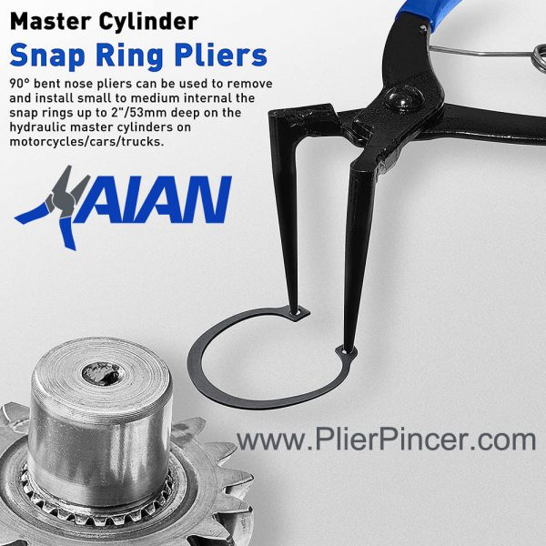 Heavy Duty Cylinder Snap Ring Pliers, 90 Degree, Internal, Long Nose, Remove and Install Snap Rings