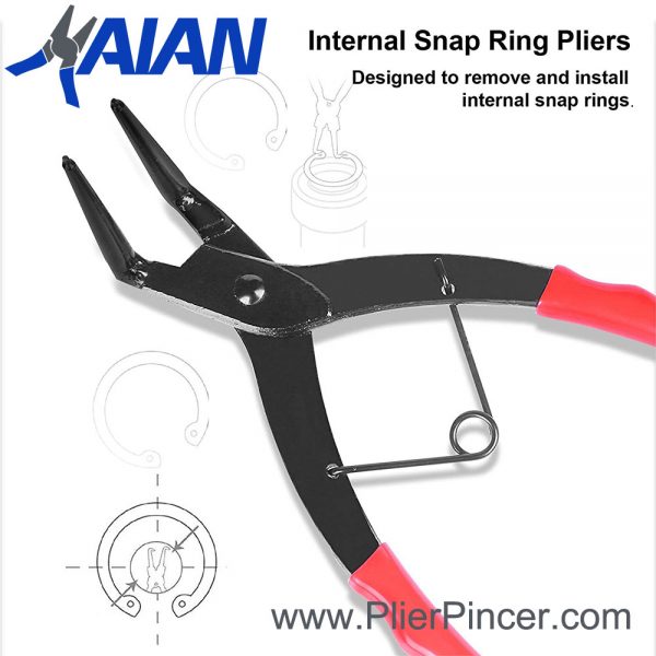 Long Nose Snap Ring Pliers, 90 Degree, Internal, Features