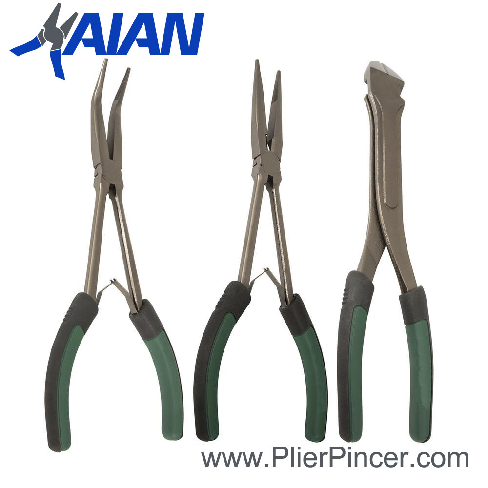 Long Reach Pliers Straight Nose with Green-Black Grips