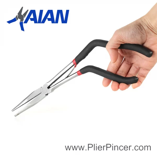 Pistol Grip Long Reach Pliers Staight Nose in Hand