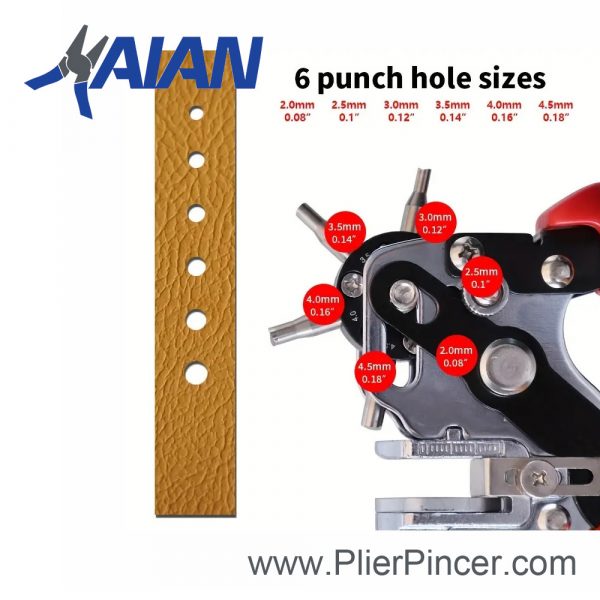 Revolving Punch Pliers' 6 Punch Hole Sizes