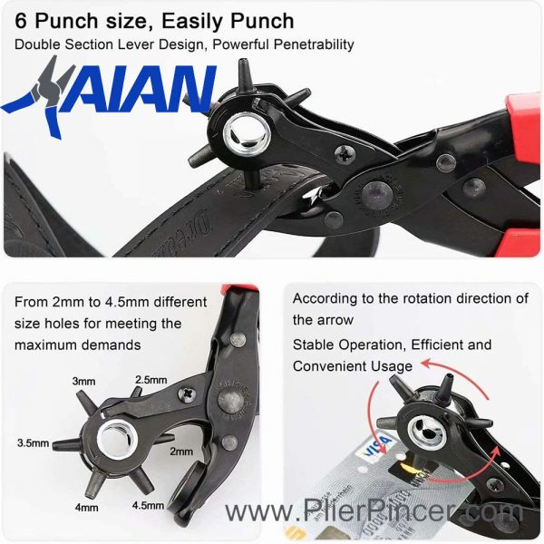 Revolving Punch Pliers with 6 sizes hole cutters