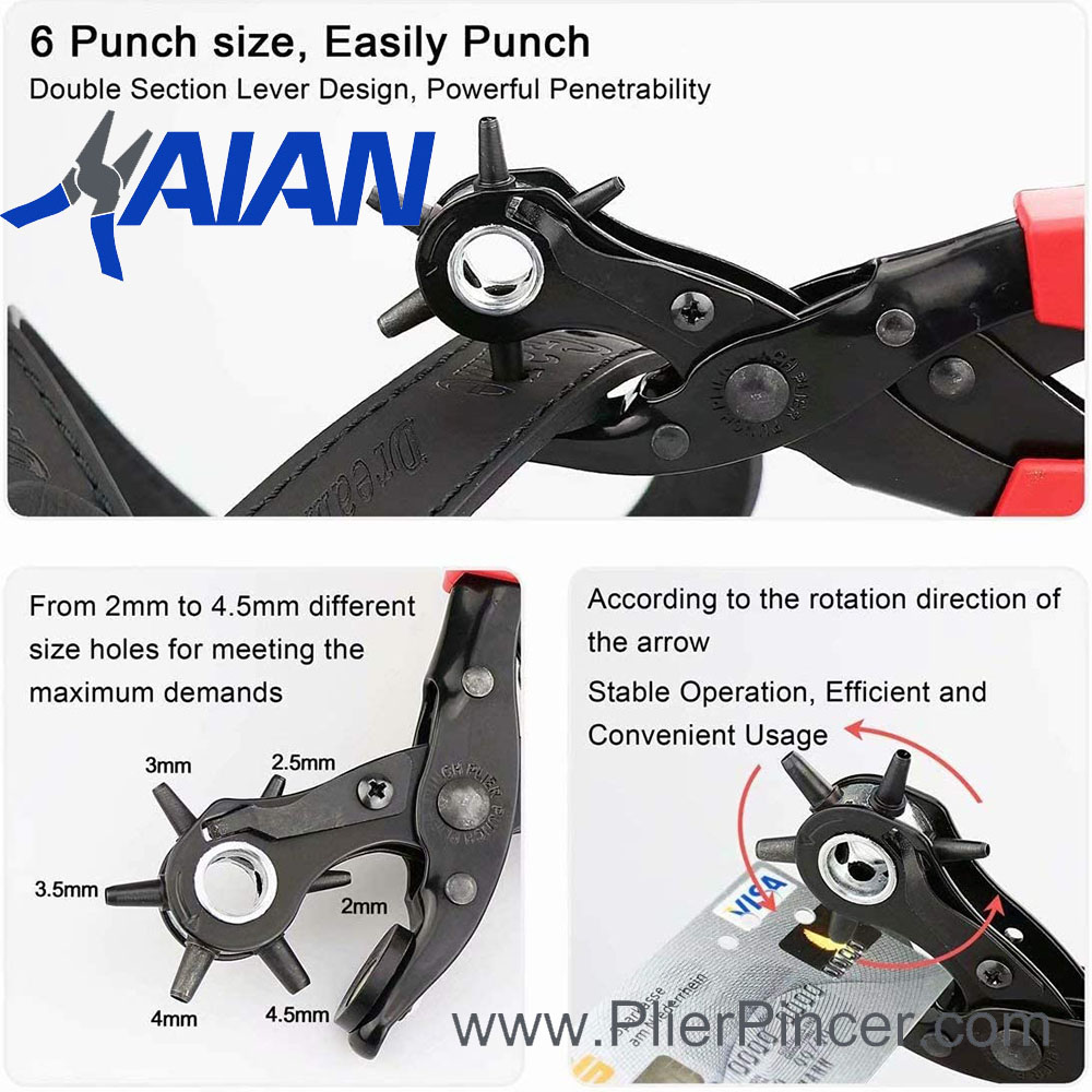 Revolving Punch Plier Hole Tool with Brass Pad, Screwdriver