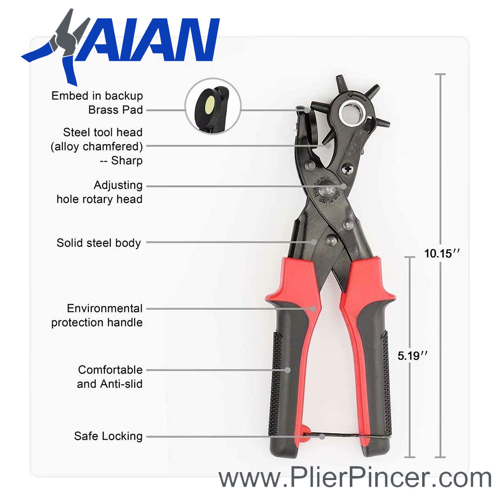 Leather Hole Punch Tool,Revolving Punch Plier Kit,6 Multi-Hole