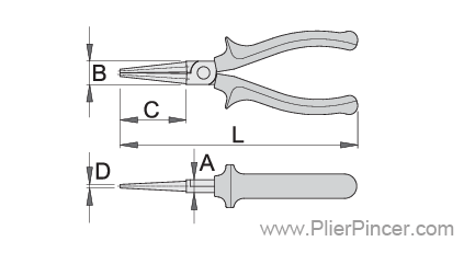 Round Nose Pliers' Dimension